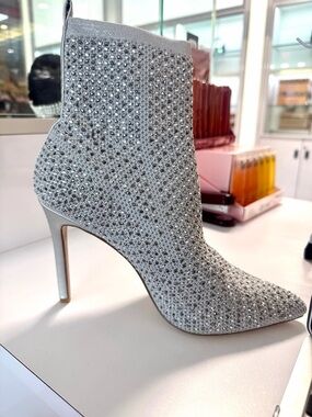 Embellished Silver Women's Crystal Ankle Bootie